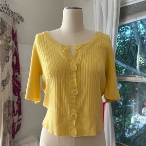 Vintage Jeanne Pierre Sunny Yellow Button Down Short Sleeve Knit Cardigan